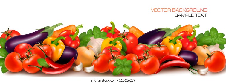 Banner made of fresh colorful vegetables. Vector illustration.