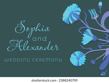 The banner is made in a rustic style with fully colored plant parts placed on the right side. Hand-drawn Illustrations of common garden flowers for greeting cards, invitations, interior design, etc.