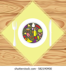 Banner Make your choice. Set of Healthy Food in plate. Vector illustration eps 10.