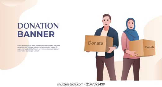 banner of man and woman carry donation