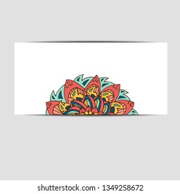 Banner with mandala flower in arabic style. For print, decoration, tattoo salon. Vector illustration.