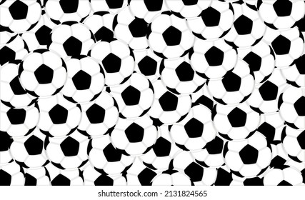 banner with many soccer balls. poster with black and white classic balls. vector illustration, eps 10.