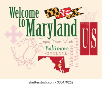 Banner Maryland a map with the symbol of the state. Vector illustration.