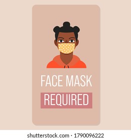 Banner with masked man "Face mask required"