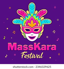 Banner for Masskara Festival in Bacolod, Philippines. Traditional carnival mask symbol. Vector clip art illustration.