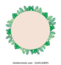 Banner material for summer image Illustration of wreath, palm and monstera leaves Text space