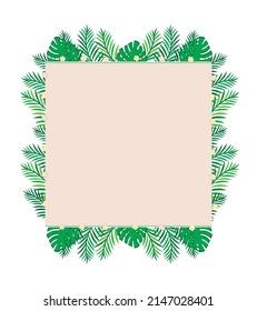 Banner material for summer image Illustration of palm and monstera leaves Text space
