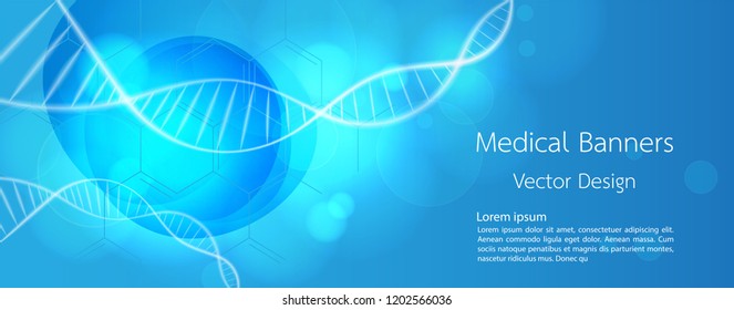 Banner Medical dna and technology background. vector background design.
