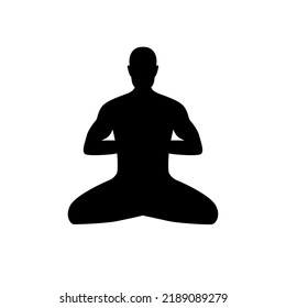 Banner for meditation. Spiritual enlightenment. Yoga. Man in the lotus position. Symbol of secret knowledge, harmony of soul and body, wisdom, religion.Surreal graphics.