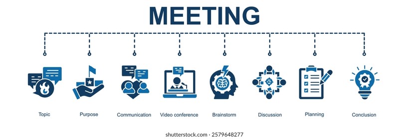  Banner of meeting vector illustration concept with fill  8 icons
