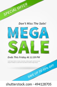 Banner Mega Sale vector illustration. Poster Mega Sale creative concept for websites, retail stores, advertising. Banner layout Mega Sale A4 size, ready to print.