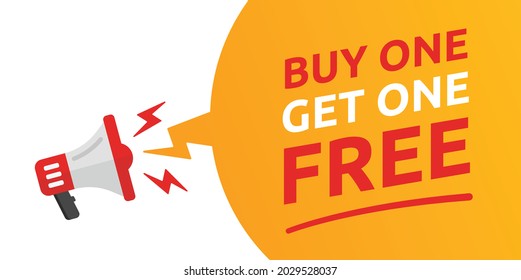 Banner with megaphone announcing buy one get one free. Business marketing