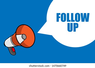 Banner with megaphone and text follow up. megaphone loudspeaker with message follow up. Cartoon illustration in comics style. colorful bussines concept. vector illustration.