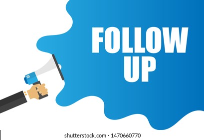 Banner with megaphone and text follow up. megaphone loudspeaker with message follow up. Cartoon illustration in comics style. colorful bussines concept. vector illustration.