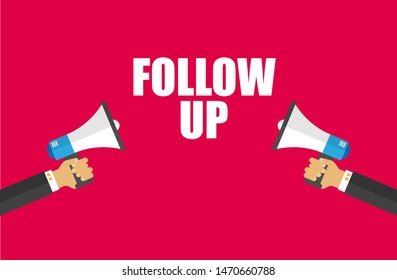Banner with megaphone and text follow up. megaphone loudspeaker with message follow up. Cartoon illustration in comics style. colorful bussines concept. vector illustration.