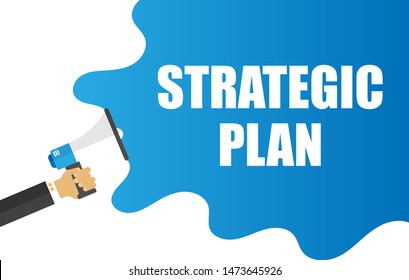 Banner with megaphone and text Strategic Plan. megaphone loudspeaker with message Strategic Plan. Cartoon illustration in comics style. colorful bussines concept. vector illustration.