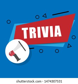 Banner with megaphone and text we trivia. megaphone loudspeaker with message trivia. Cartoon illustration in comics style. colorful bussines concept. vector illustration.