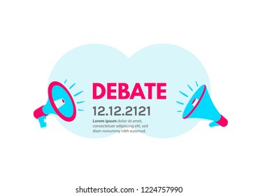 Banner with megaphones. Debate or propaganda Business concept for promotion and advertising. Vector illustration with speech bubbles.