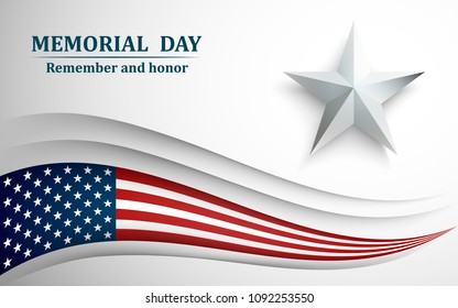 Banner for memorial day. American flag on gray background