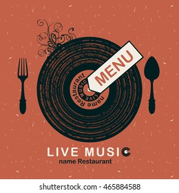 banner for menu restaurant with live music patterned vinyl and cutlery
