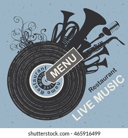 banner for menu restaurant with live music patterned vinyl and musical instruments