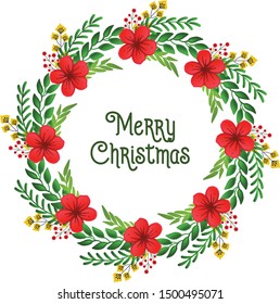 Banner of merry christmas background template with texture crowd of red flower frame. Vector