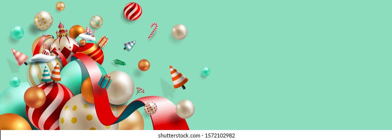 Banner Merry Christmas and Happy New Year. Winter Snowy Vector Concept. Horizontal view. VECTOR