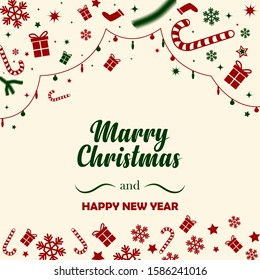 banner merry christmas and happy new year, with decoration gift box, lights, stars and socks. can be used for background and design additions. vector