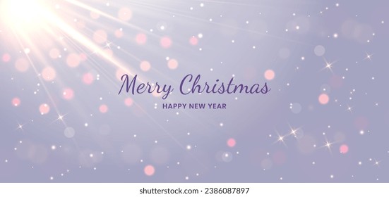 Banner merry christmas light ray with lighting effect and bokeh on purple background. Concept celebration party happy. Vector illustration