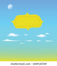 Banner for a message in the open air with clouds and the moon. Vector illustration.