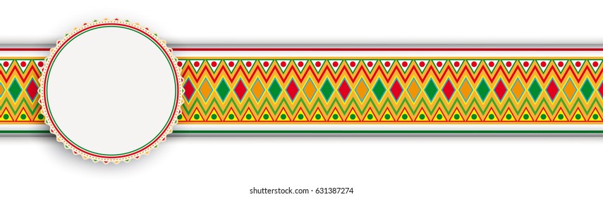 Banner with mexican ornaments and colored emblem Eps 10 vector file.