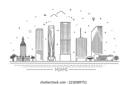 Banner of Miami city in flat line trendy style