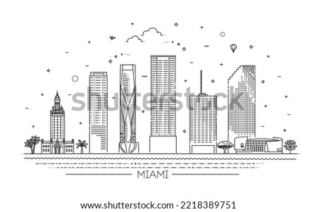 Banner of Miami city in flat line trendy style