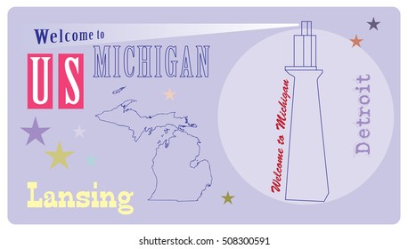 Banner for Michigan State with a lighthouse symbol, Welcome to Michigan.