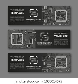 Banner microcircuit. Modern template processor design. Vector abstract design web banner microcircuit. Web Header elements. Abstract web banner template microcircuit. Collection web banner processor