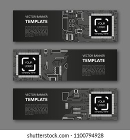 Banner microcircuit. Modern template processor design. Vector abstract design web banner microcircuit. Web Header elements. Abstract web banner template microcircuit. Collection web banner processor