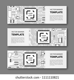 Banner microcircuit. Modern template processor design. Vector abstract design web banner microcircuit. Web Header elements. Abstract web banner template microcircuit. Collection web banner processor