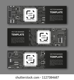 Banner microcircuit. Modern template processor design. Vector abstract design web banner microcircuit. Web Header elements. Abstract web banner template microcircuit. Collection web banner processor