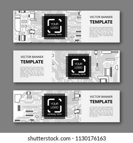 Banner microcircuit. Modern template processor design. Vector abstract design web banner microcircuit. Web Header elements. Abstract web banner template microcircuit. Collection web banner processor