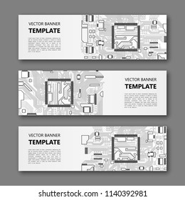 Banner microcircuit. Modern template processor design. Vector abstract design web banner microcircuit. Web Header elements. Abstract web banner template microcircuit. Collection web banner processor