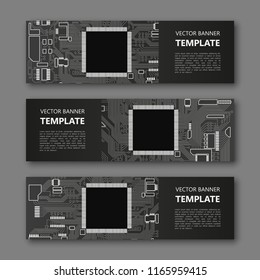 Banner microcircuit. Modern template processor design. Vector abstract design web banner microcircuit. Web Header elements. Abstract web banner template microcircuit. Collection web banner processor