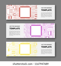 Banner microcircuit. Modern template processor design. Vector abstract design web banner microcircuit. Web Header elements. Abstract web banner template microcircuit. Collection web banner processor
