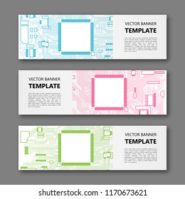 Banner microcircuit. Modern template processor design. Vector abstract design web banner microcircuit. Web Header elements. Abstract web banner template microcircuit. Collection web banner processor