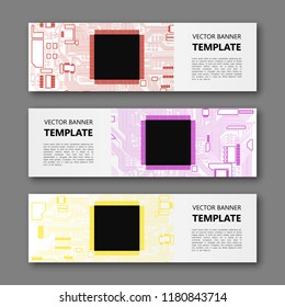 Banner microcircuit. Modern template processor design. Vector abstract design web banner microcircuit. Web Header elements. Abstract web banner template microcircuit. Collection web banner processor