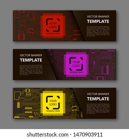 Banner microcircuit. Modern template processor design. Vector abstract design web banner microcircuit. Web Header elements. Abstract web banner template microcircuit. Collection web banner processor