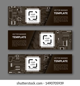 Banner microcircuit. Modern template processor design. Vector abstract design web banner microcircuit. Web Header elements. Abstract web banner template microcircuit. Collection web banner processor