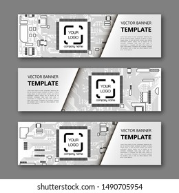 Banner microcircuit. Modern template processor design. Vector abstract design web banner microcircuit. Web Header elements. Abstract web banner template microcircuit. Collection web banner processor