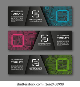 Banner microcircuit. Modern template processor design. Vector abstract design web banner microcircuit. Web Header elements. Abstract web banner template microcircuit. Collection web banner processor