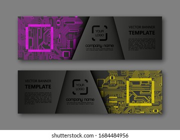 Banner microcircuit. Modern template processor design. Vector abstract design web banner microcircuit