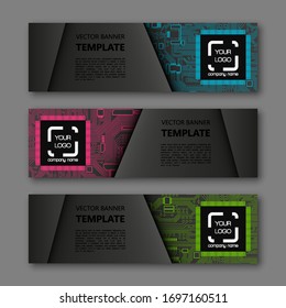 Banner microcircuit. Modern template processor design. Vector abstract design web banner microcircuit. Web Header elements. Abstract web banner template microcircuit. Collection web banner processor